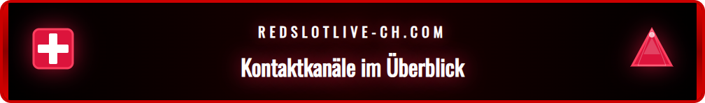 Übersicht der Kontaktoptionen wie Live-Chat und E-Mail für den Redslot Kundenservice.